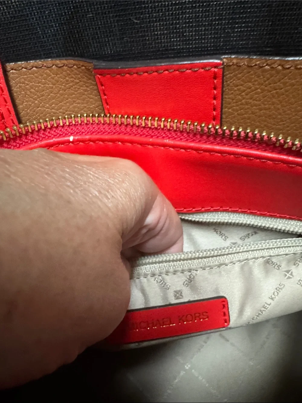 Michael Kors Bright Red Leather Tote with Belt Accent